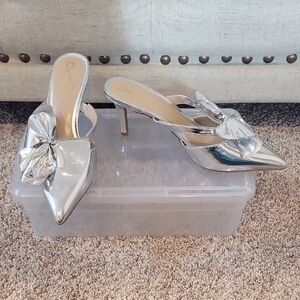 Sam Edelman Silver Heeled Mules with Bow